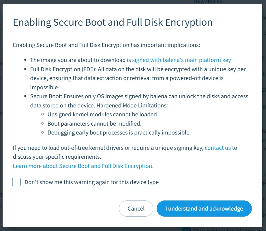 Warning for considerations when enabling secure boot and full disk encryption